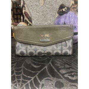 Coach Olive Green Dotted Signature Leather Checkbook Wallet
